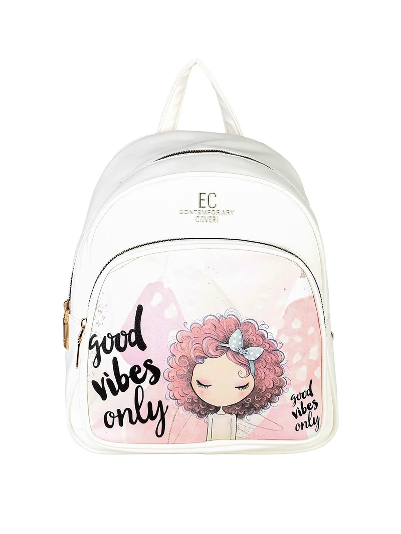 Zaino donna in ecopelle con stampa - bianco