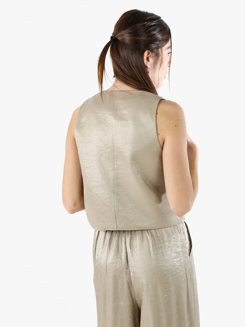 Gilet donna in tessuto cangiante con bottoni dorati - khaki