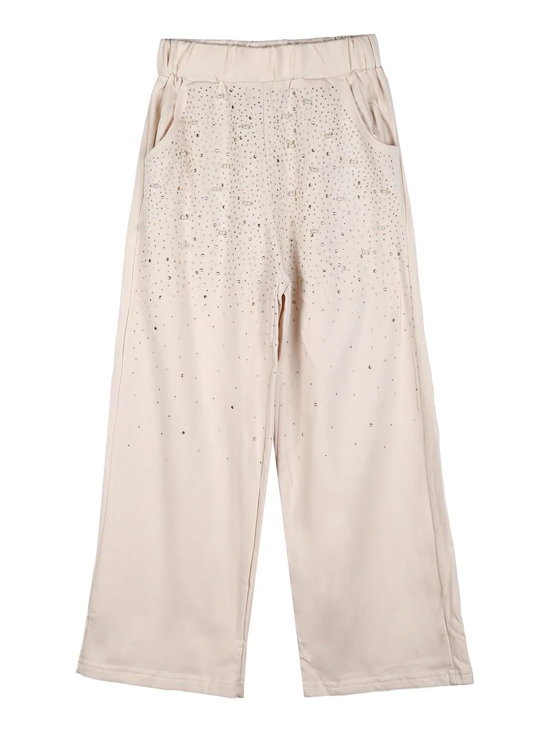 Completo tuta 2 pezzi da bambina con perle e strass - beige