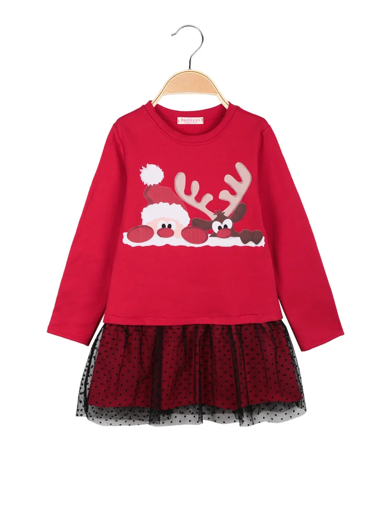 Vestito di natale da bambina con stampa - rosso
