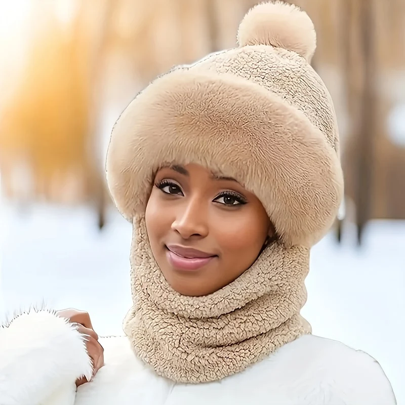 Winterfleece Mütze & Schal Set | Weich & Warm | Mit Pompon | Für Damen