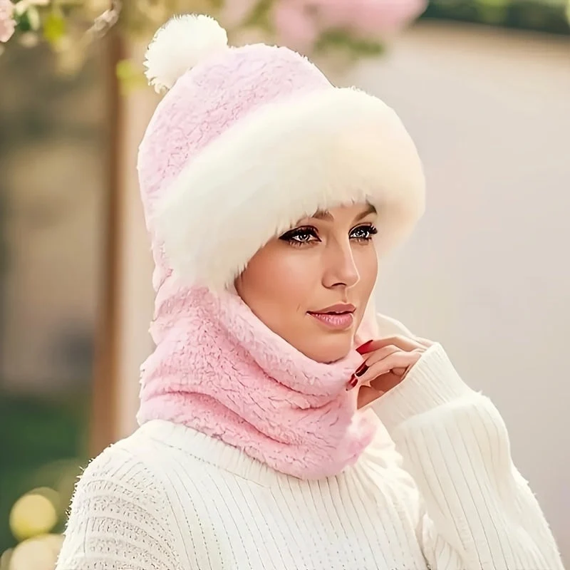 Winterfleece Mütze & Schal Set | Weich & Warm | Mit Pompon | Für Damen