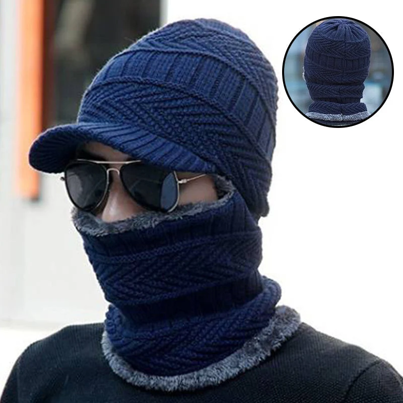 Winter Beanie mit Maske | Verdickt & Gefüttert | Strickmütze mit Nackenschutz