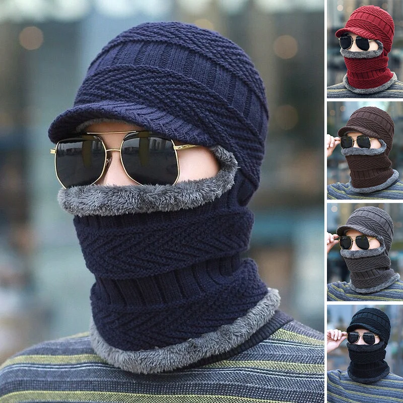 Winter Beanie mit Maske | Verdickt & Gefüttert | Strickmütze mit Nackenschutz