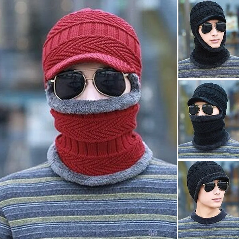 Winter Beanie mit Maske | Verdickt & Gefüttert | Strickmütze mit Nackenschutz