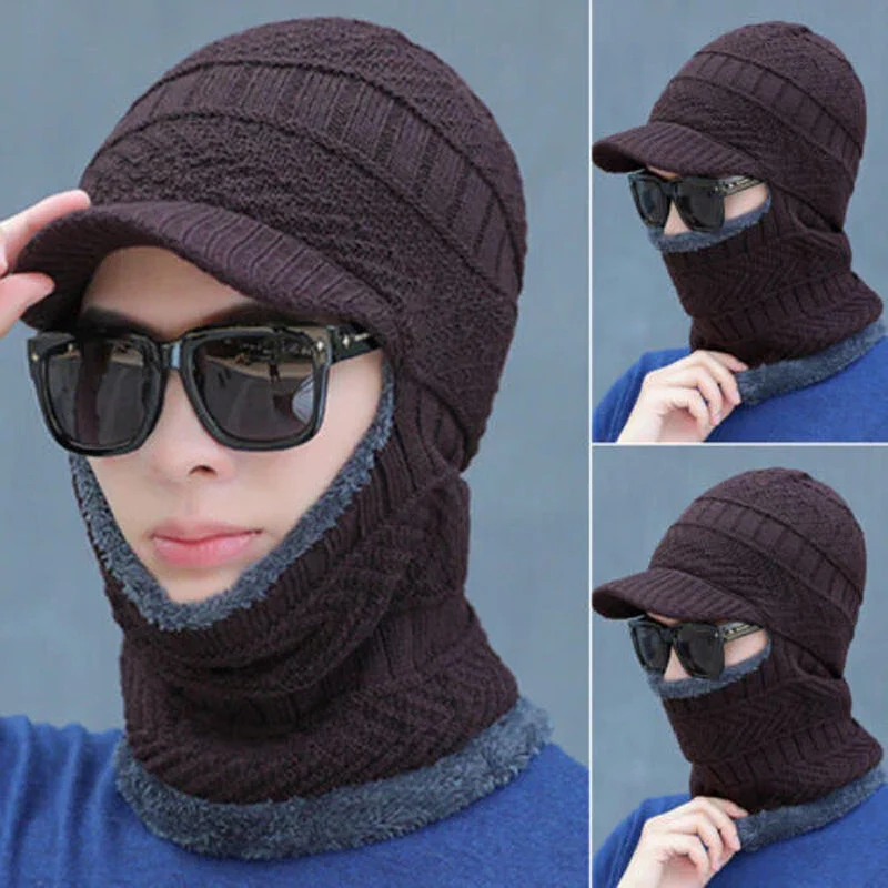 Winter Beanie mit Maske | Verdickt & Gefüttert | Strickmütze mit Nackenschutz