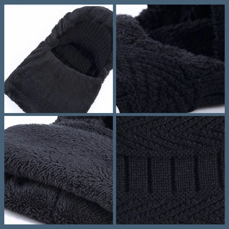 Winter Beanie mit Maske | Verdickt & Gefüttert | Strickmütze mit Nackenschutz