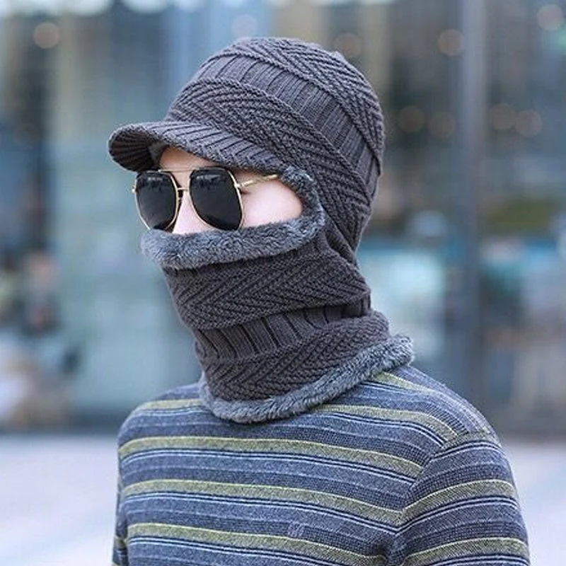 Winter Beanie mit Maske | Verdickt & Gefüttert | Strickmütze mit Nackenschutz