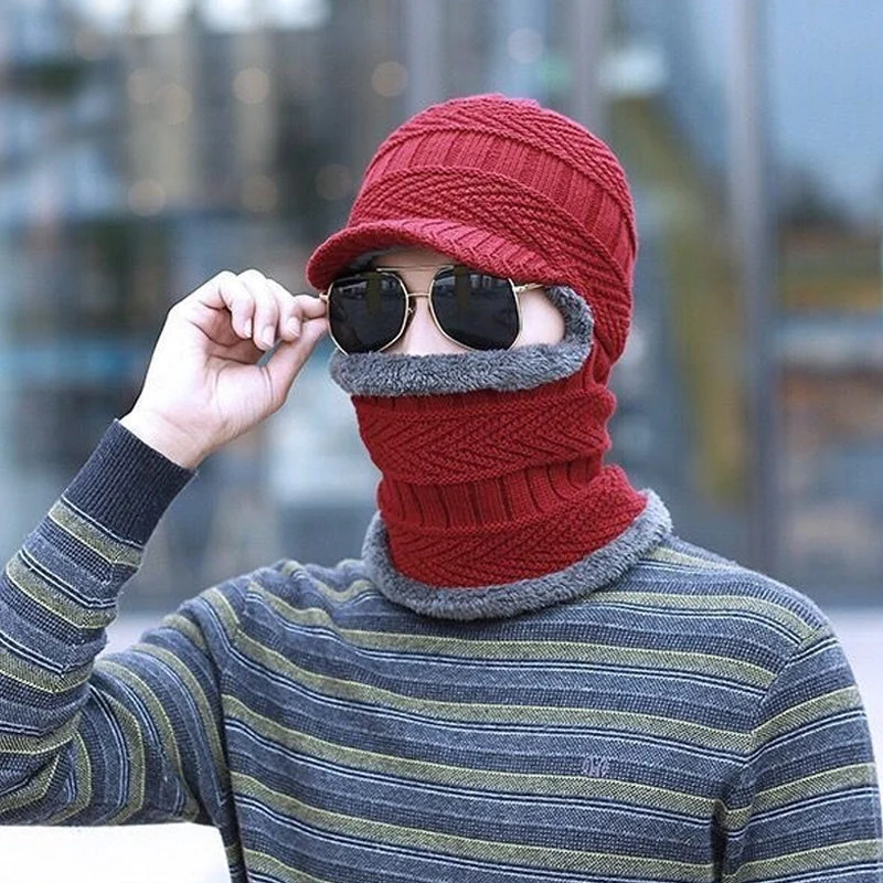 Winter Beanie mit Maske | Verdickt & Gefüttert | Strickmütze mit Nackenschutz