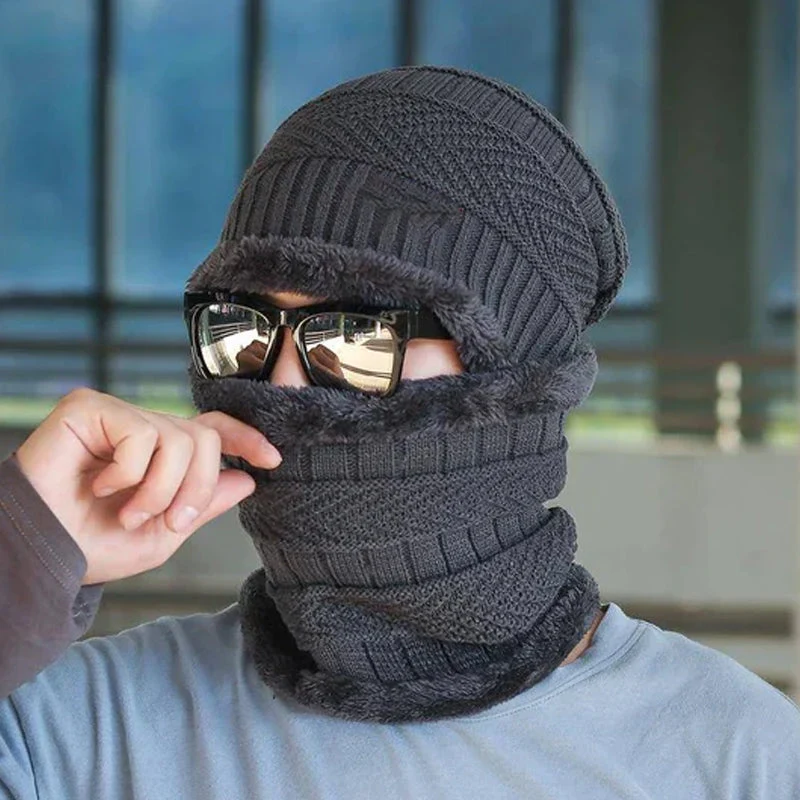 Winter Beanie mit Maske | Verdickt & Gefüttert | Strickmütze mit Nackenschutz