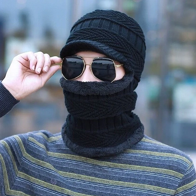 Winter Beanie mit Maske | Verdickt & Gefüttert | Strickmütze mit Nackenschutz