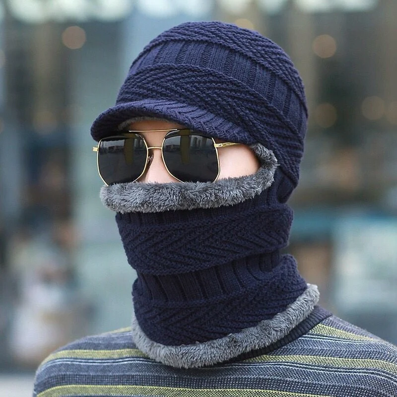 Winter Beanie mit Maske | Verdickt & Gefüttert | Strickmütze mit Nackenschutz
