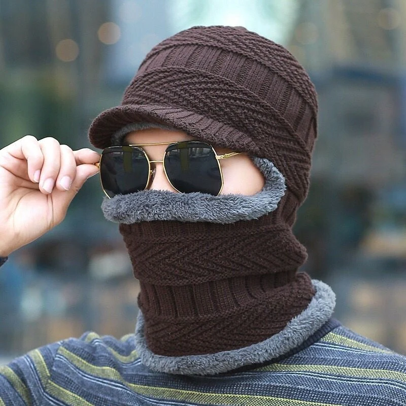 Winter Beanie mit Maske | Verdickt & Gefüttert | Strickmütze mit Nackenschutz