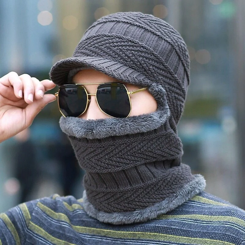 Winter Beanie mit Maske | Verdickt & Gefüttert | Strickmütze mit Nackenschutz