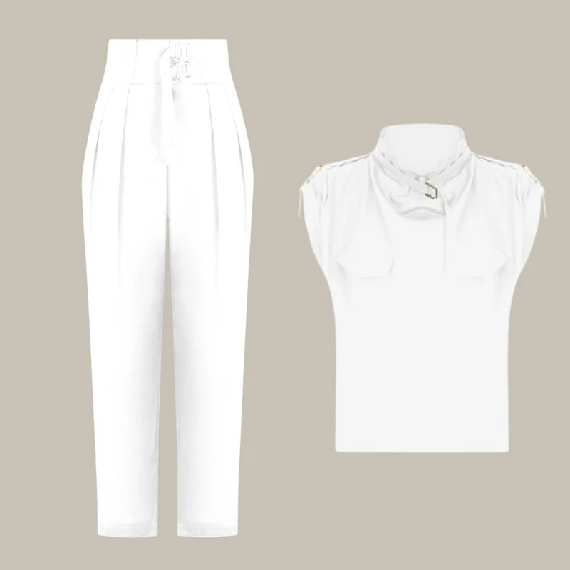 Damen Zweiteiler mit Rollkragen & Gürtel | High-Waist Hose | Eleganter Look