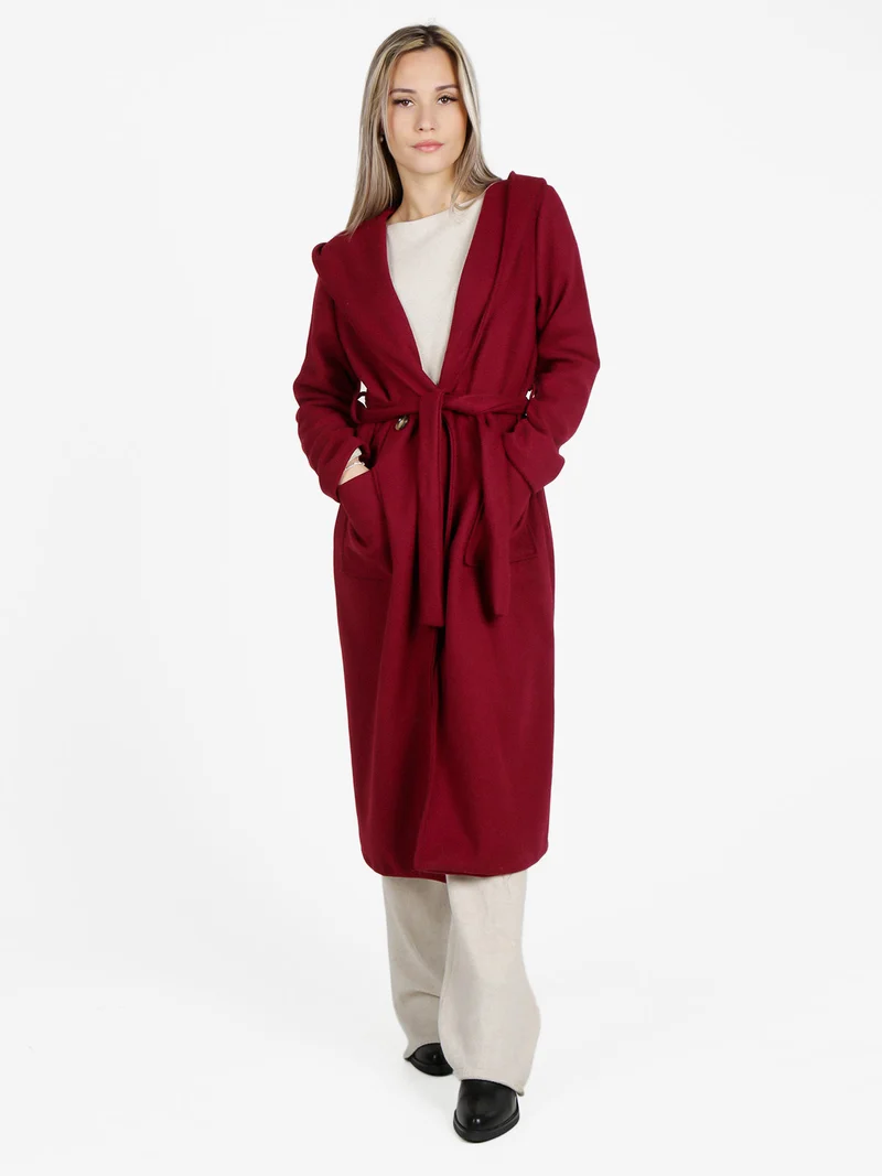 Cappotto classico donna con cappuccio - bordeaux