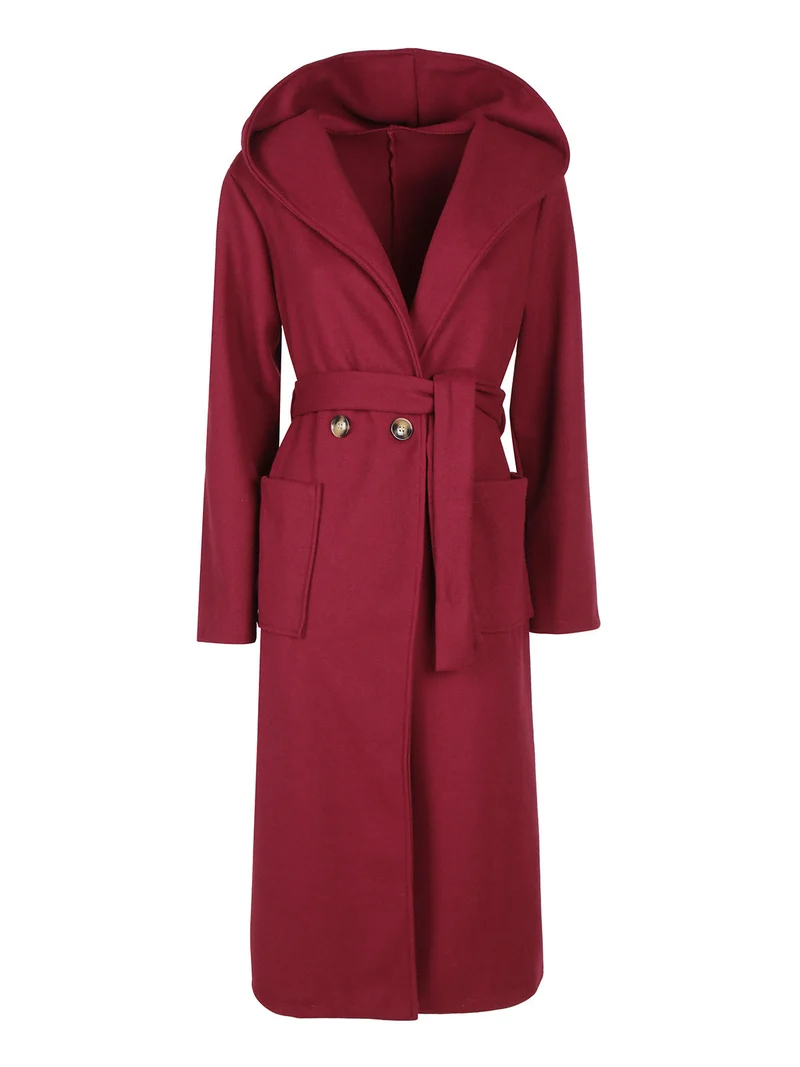Cappotto classico donna con cappuccio - bordeaux