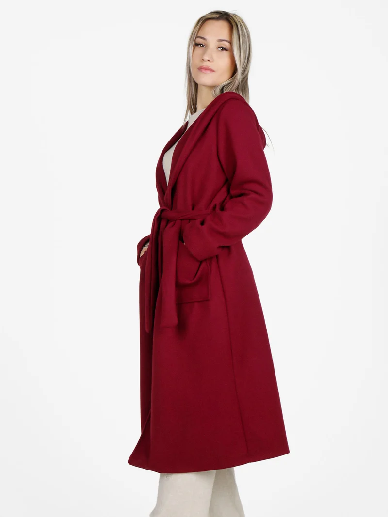 Cappotto classico donna con cappuccio - bordeaux