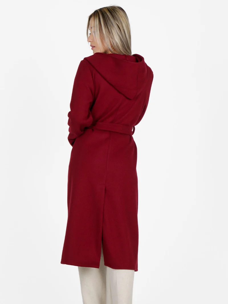 Cappotto classico donna con cappuccio - bordeaux