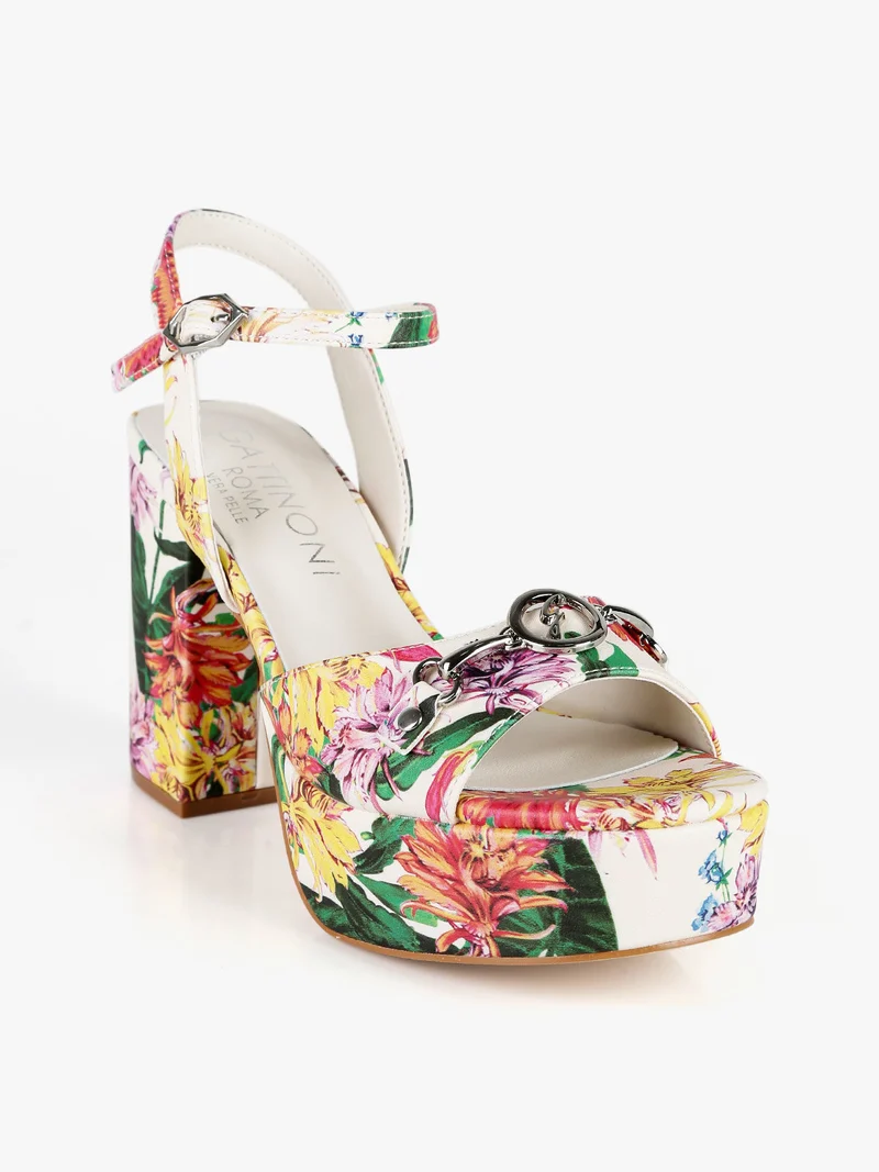 Sandali fiorati donna con tacco e plateau - multicolore