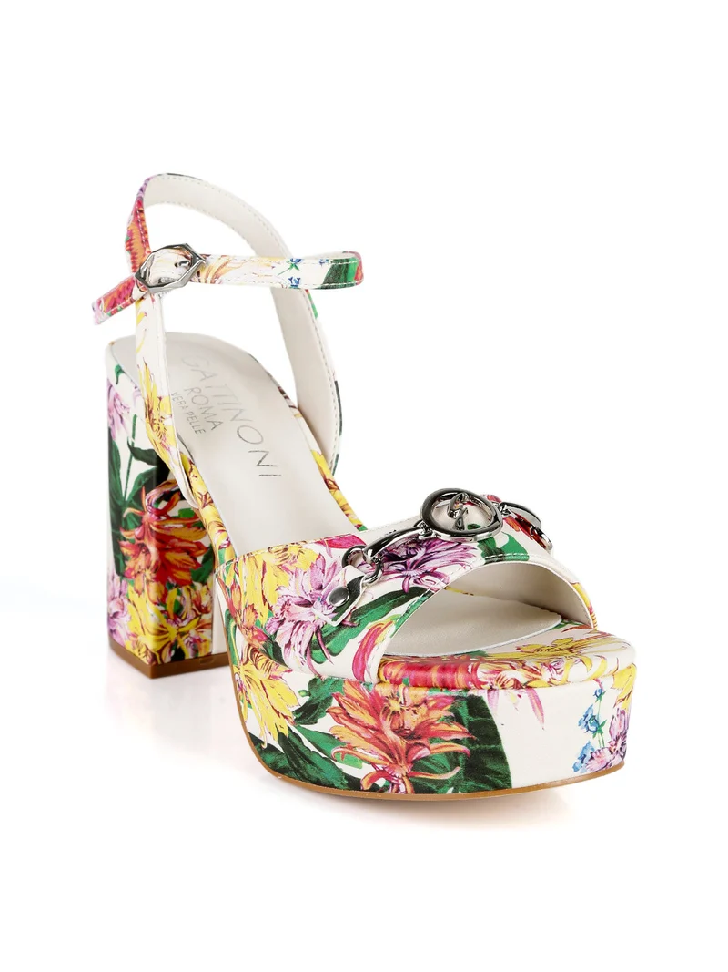 Sandali fiorati donna con tacco e plateau - multicolore