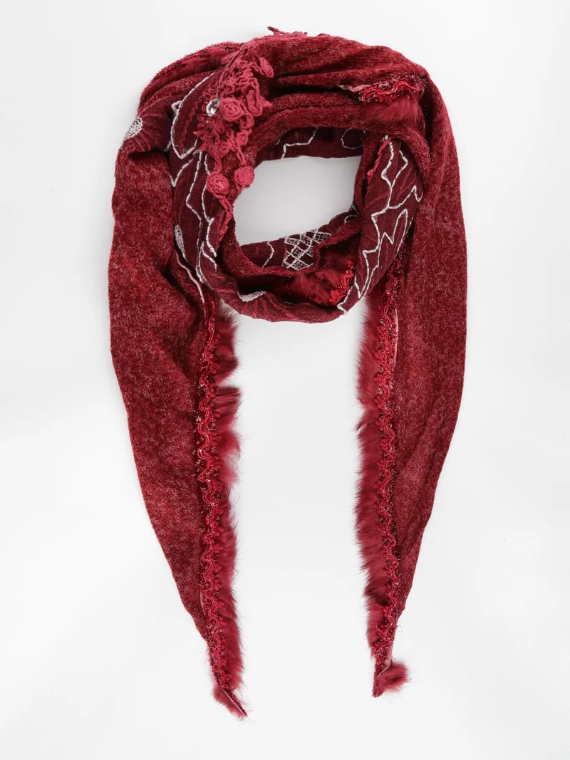 Sciarpa con ricami e strass - bordeaux