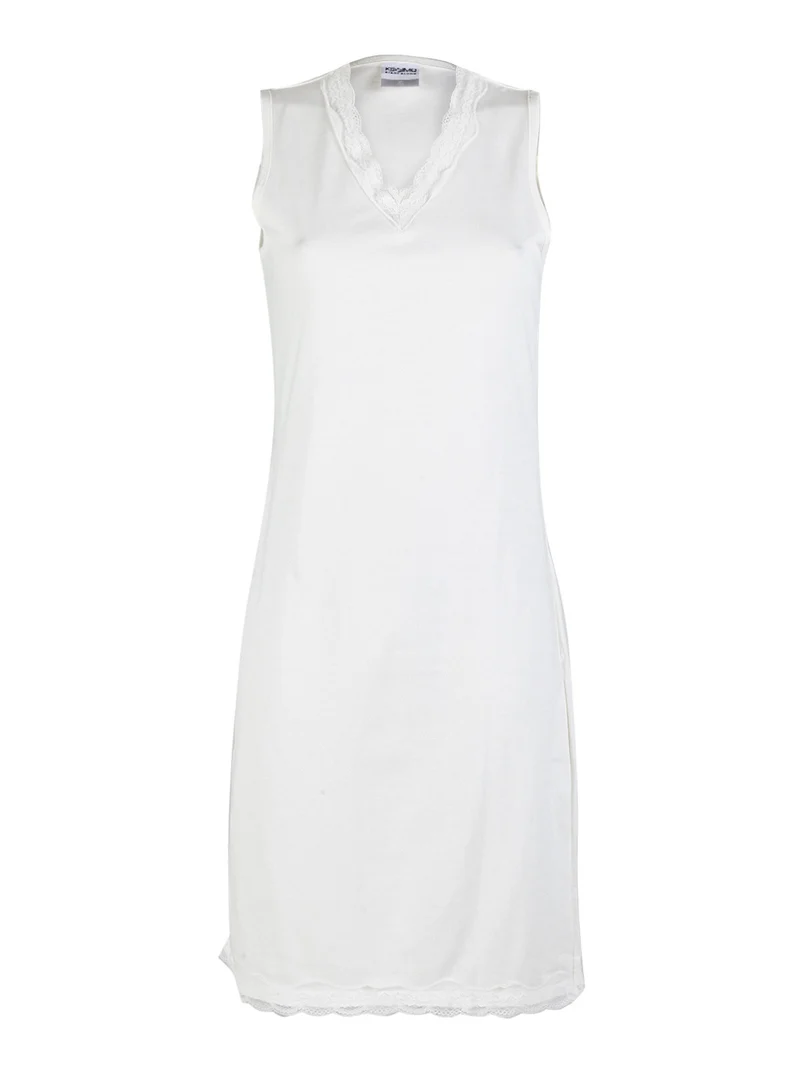 Vestito da donna in cotone a spalla larga con pizzo - bianco