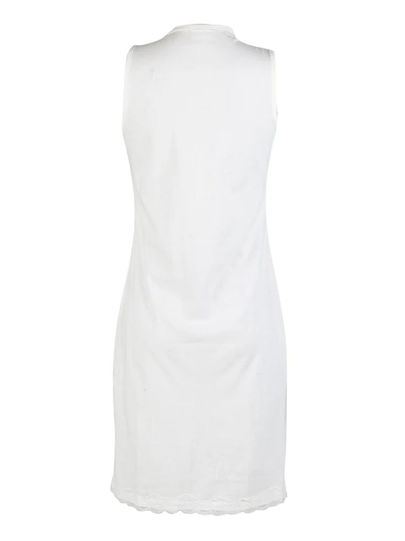 Vestito da donna in cotone a spalla larga con pizzo - bianco