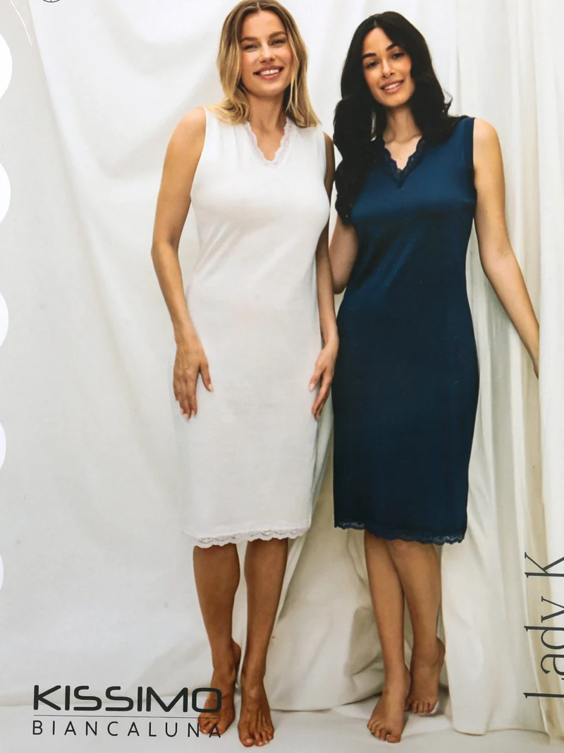 Vestito da donna in cotone a spalla larga con pizzo - bianco