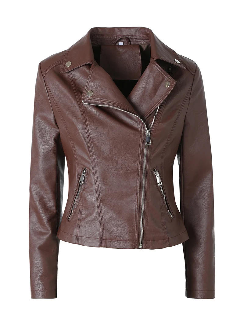 Giacca da donna biker in ecopelle - marrone