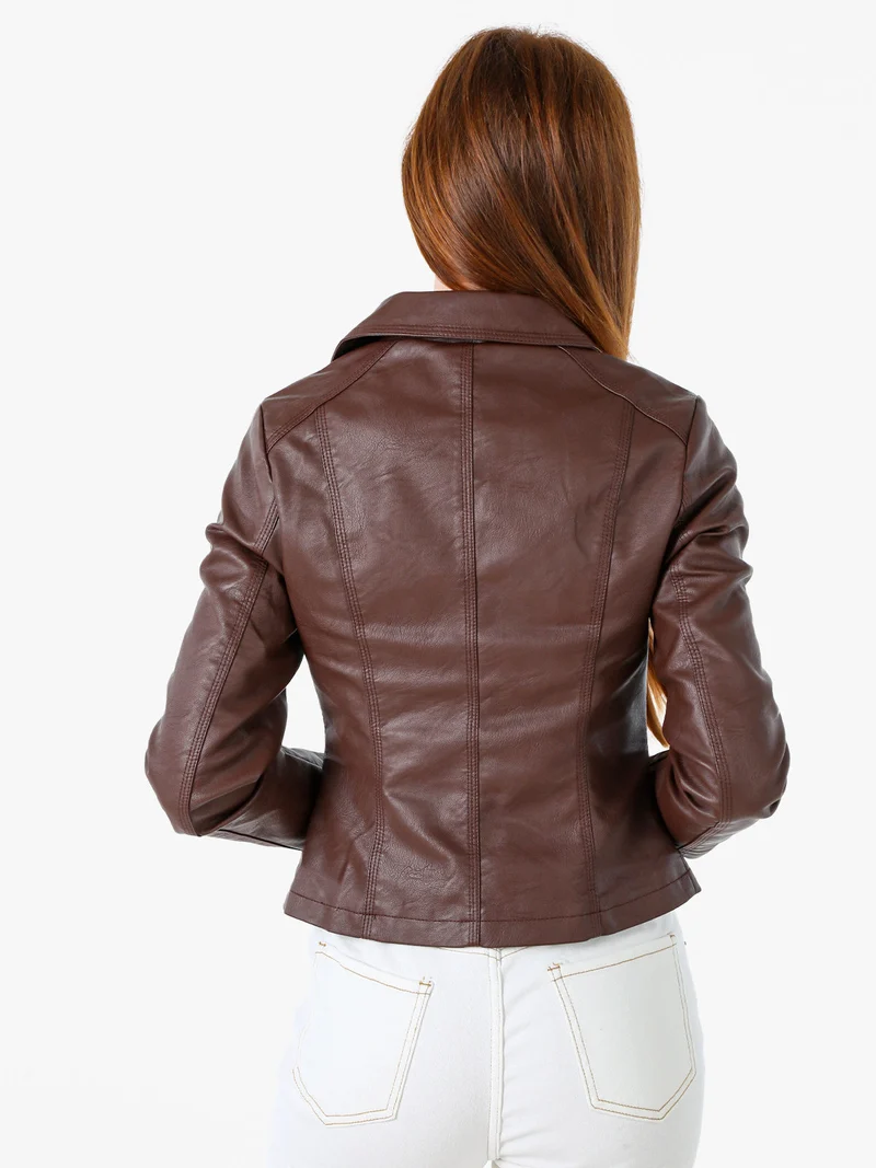 Giacca da donna biker in ecopelle - marrone