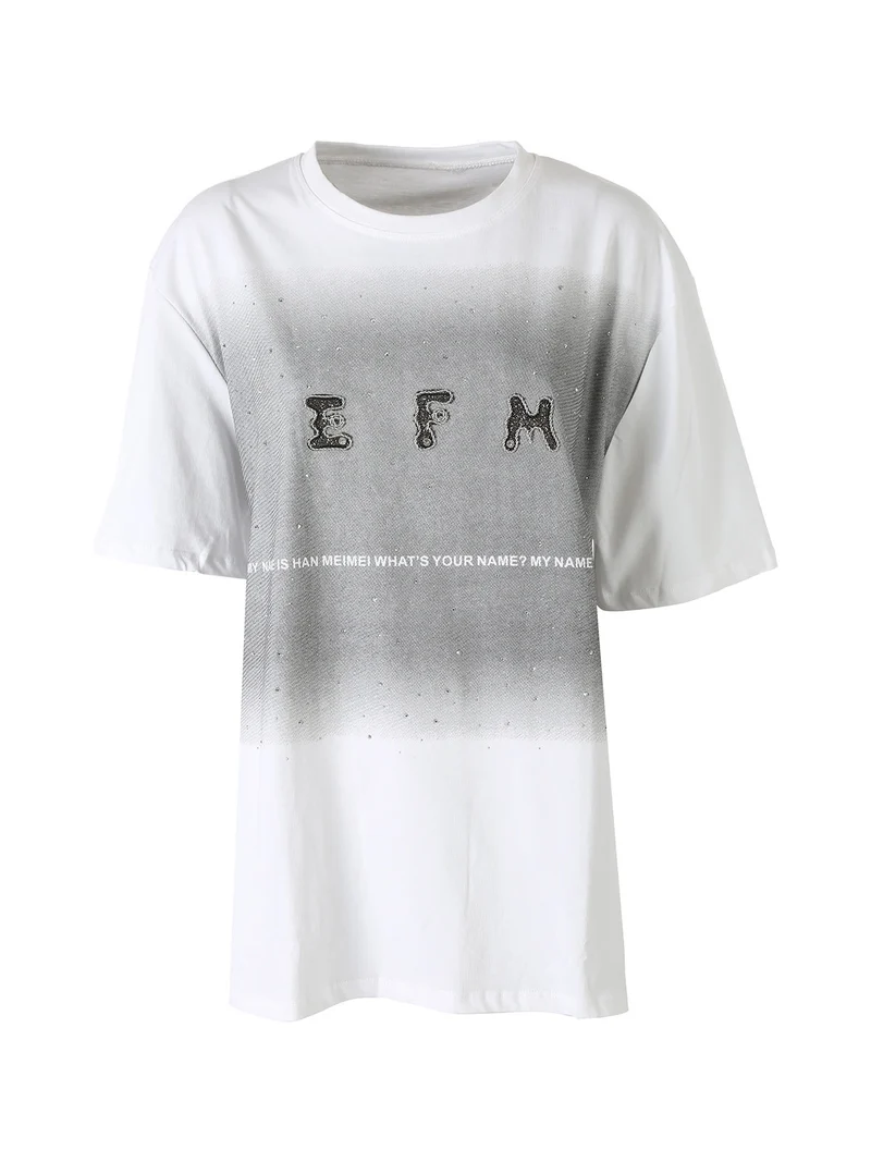 T-shirt oversize da donna con lustrini e microborchie - bianco