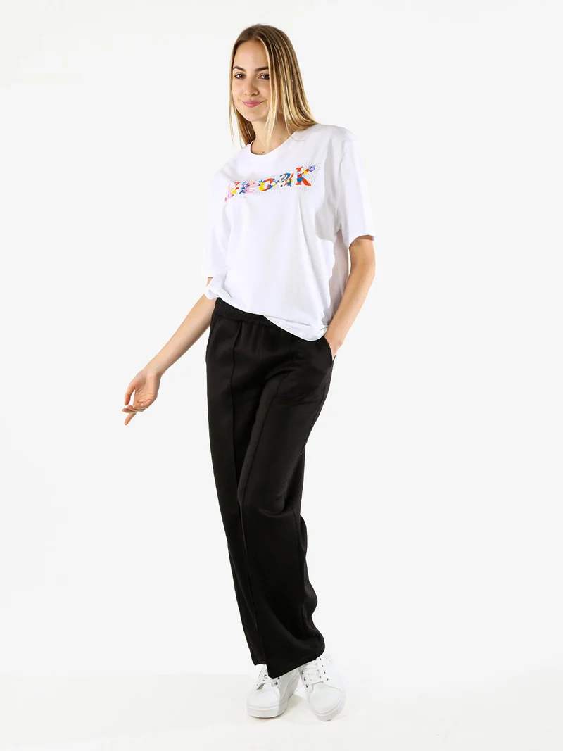 T-shirt donna in cotone oversize con ricami e strass - rosa