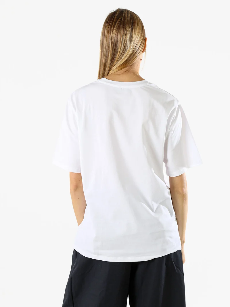 T-shirt donna in cotone oversize con ricami e strass - rosa