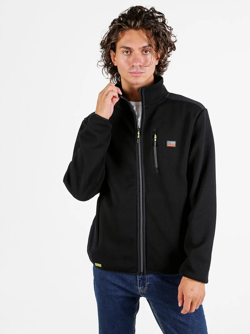 Giacca sportiva da uomo a collo alto con zip - nero