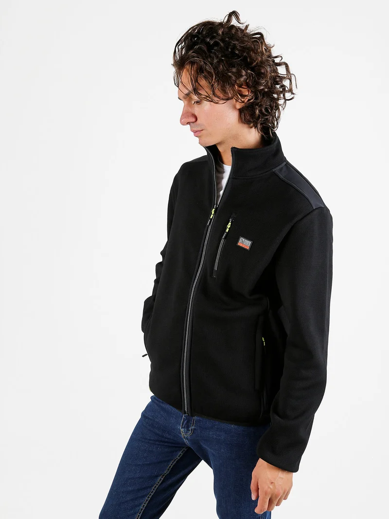Giacca sportiva da uomo a collo alto con zip - nero