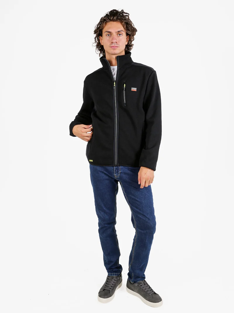 Giacca sportiva da uomo a collo alto con zip - nero