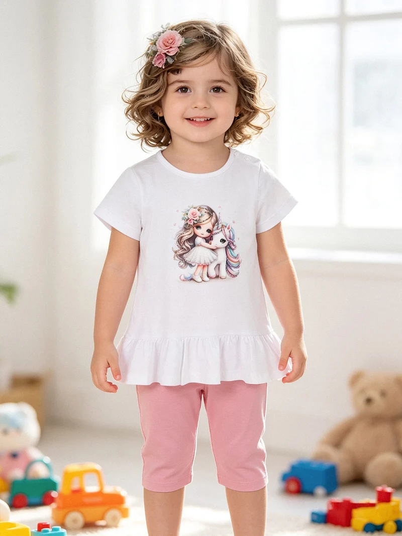 Completo neonata 2 pezzi con t-shirt e leggings - bianco