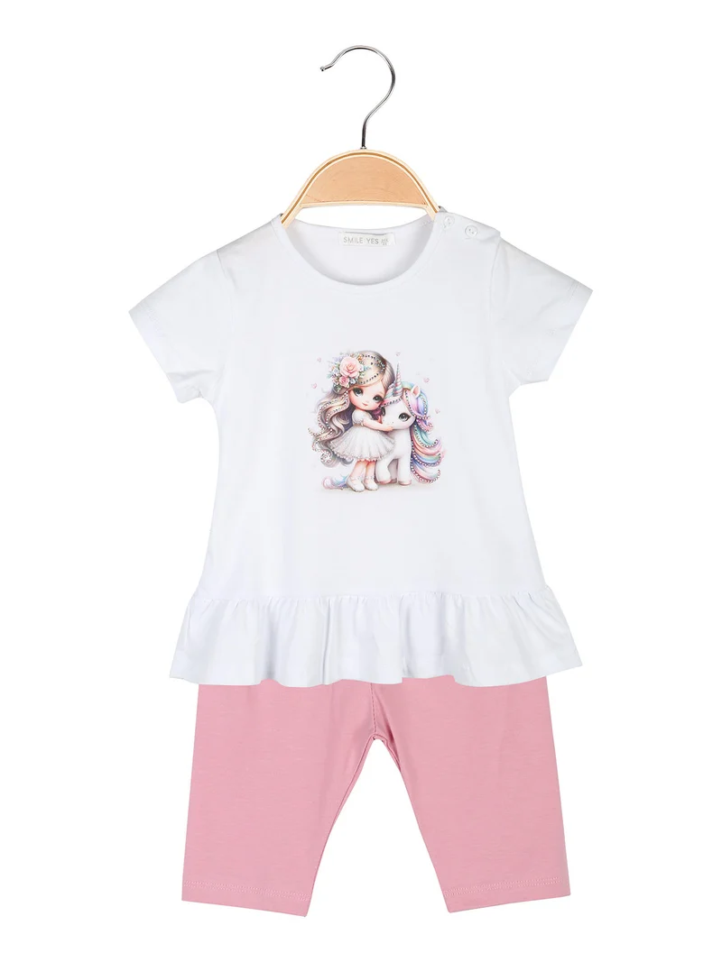 Completo neonata 2 pezzi con t-shirt e leggings - bianco