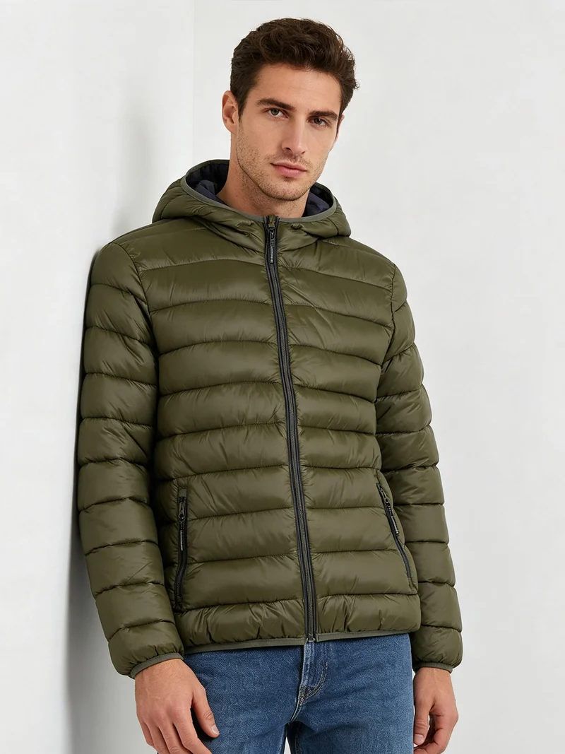 Giubbotto da uomo imbottito con cappuccio e zip - militare