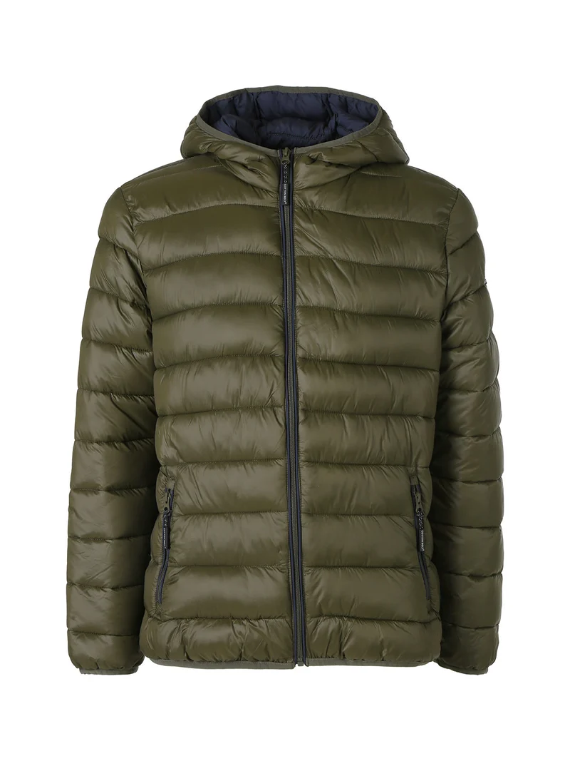 Giubbotto da uomo imbottito con cappuccio e zip - militare