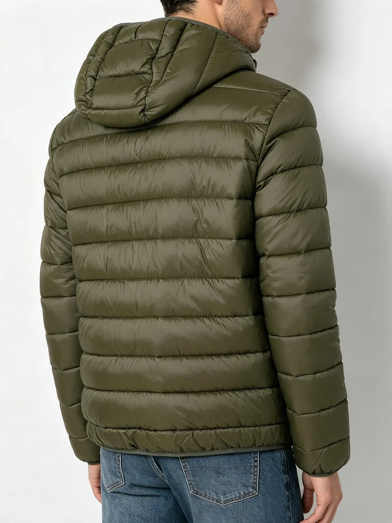 Giubbotto da uomo imbottito con cappuccio e zip - militare