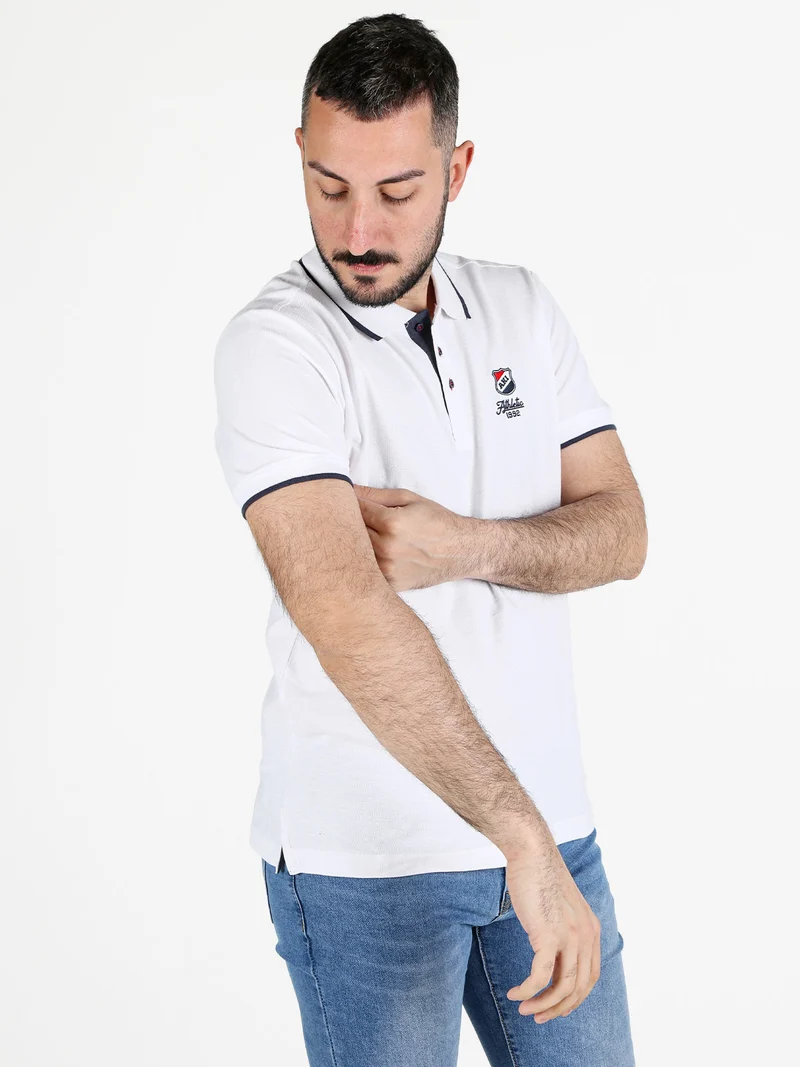 Polo da uomo in cotone a maniche corte - bianco