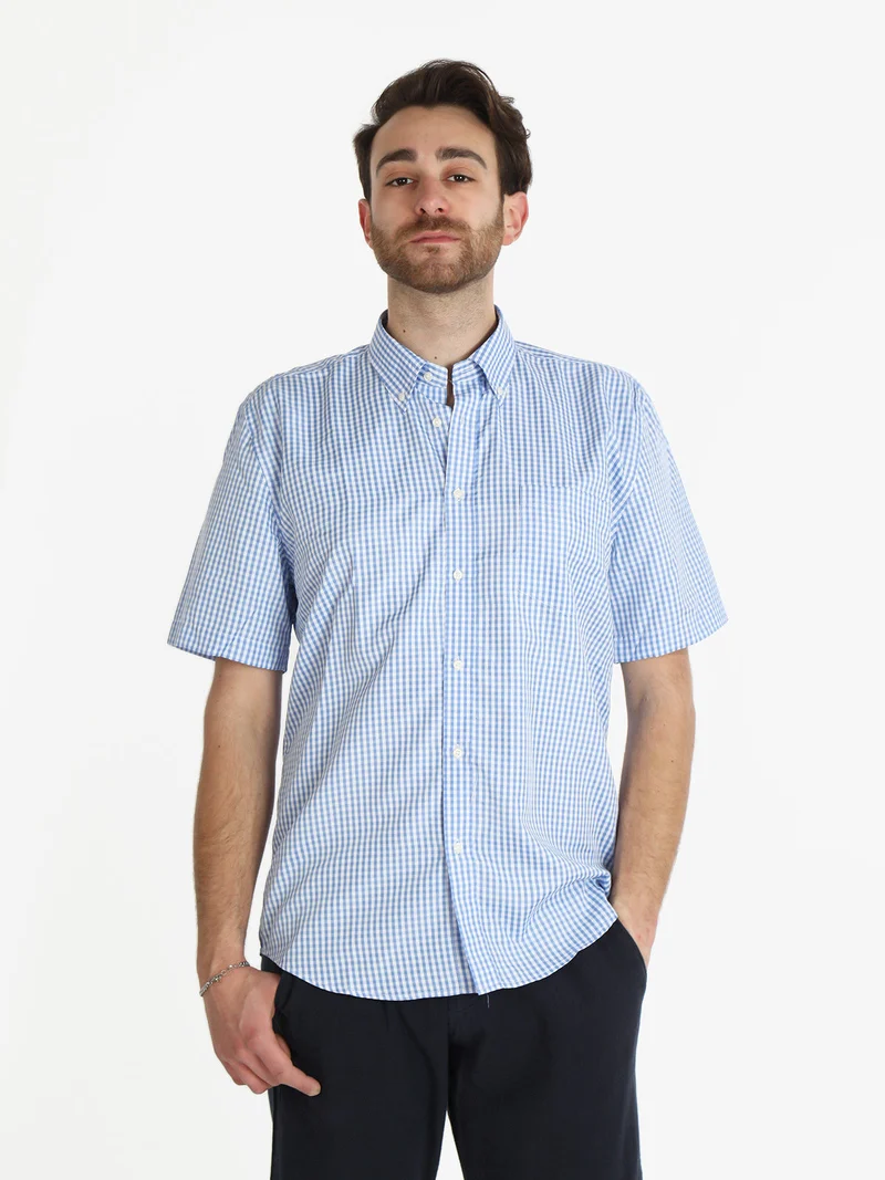 Camicia da uomo manica corta a quadretti - azzurro