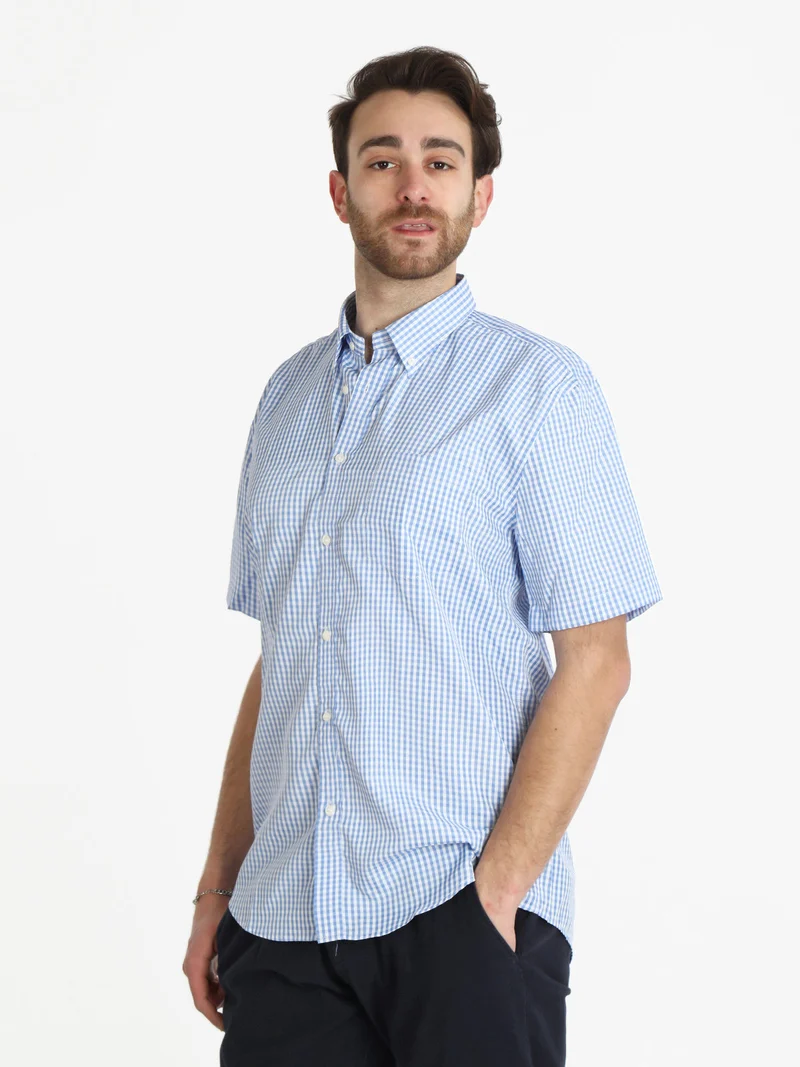 Camicia da uomo manica corta a quadretti - azzurro