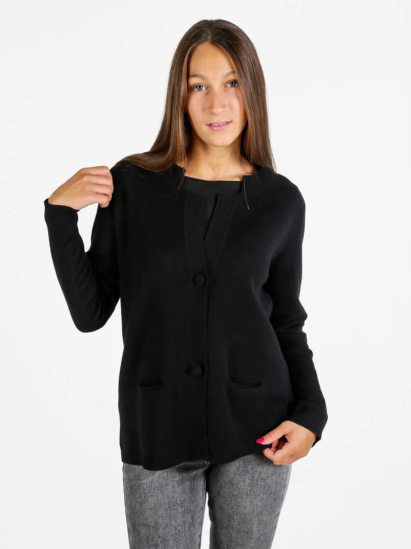 Cardigan donna in maglia con bottoni - nero