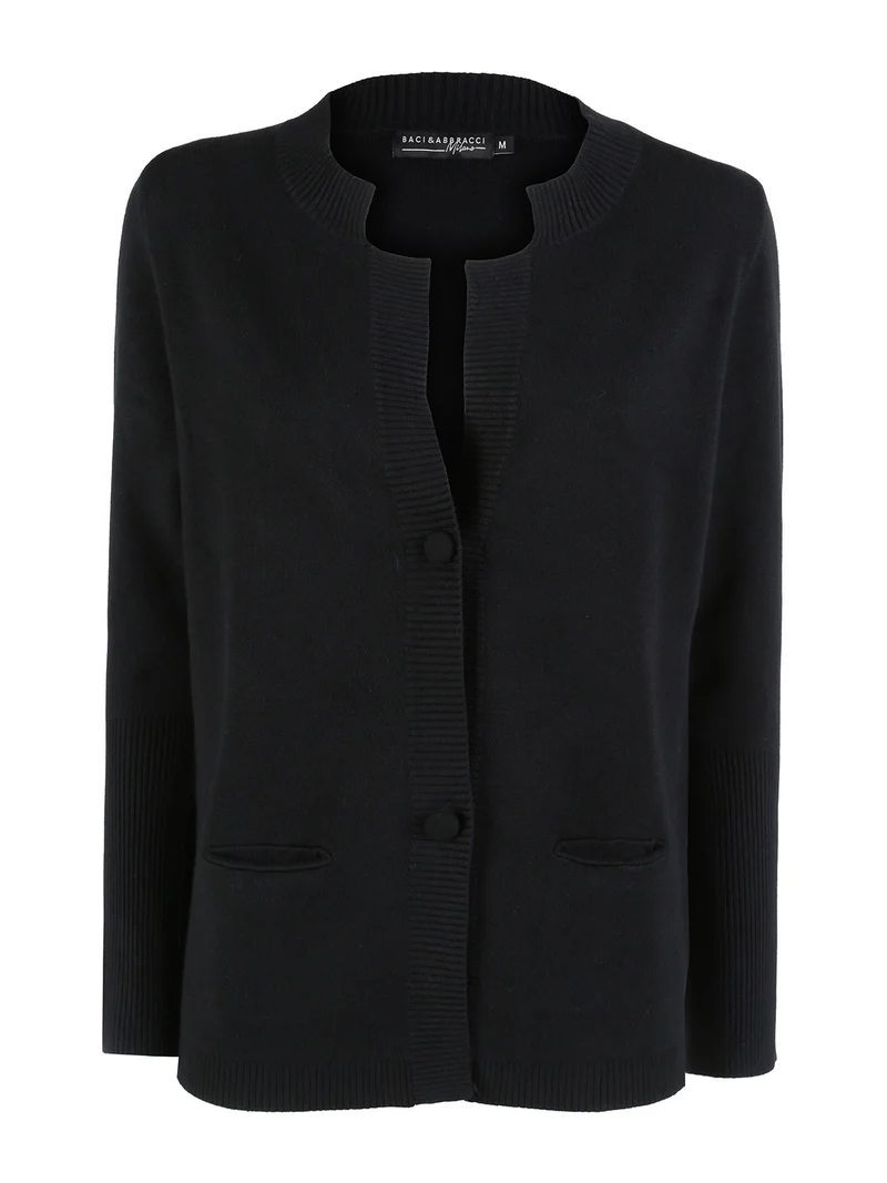 Cardigan donna in maglia con bottoni - nero