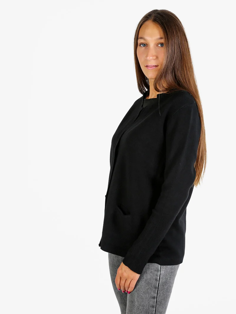 Cardigan donna in maglia con bottoni - nero