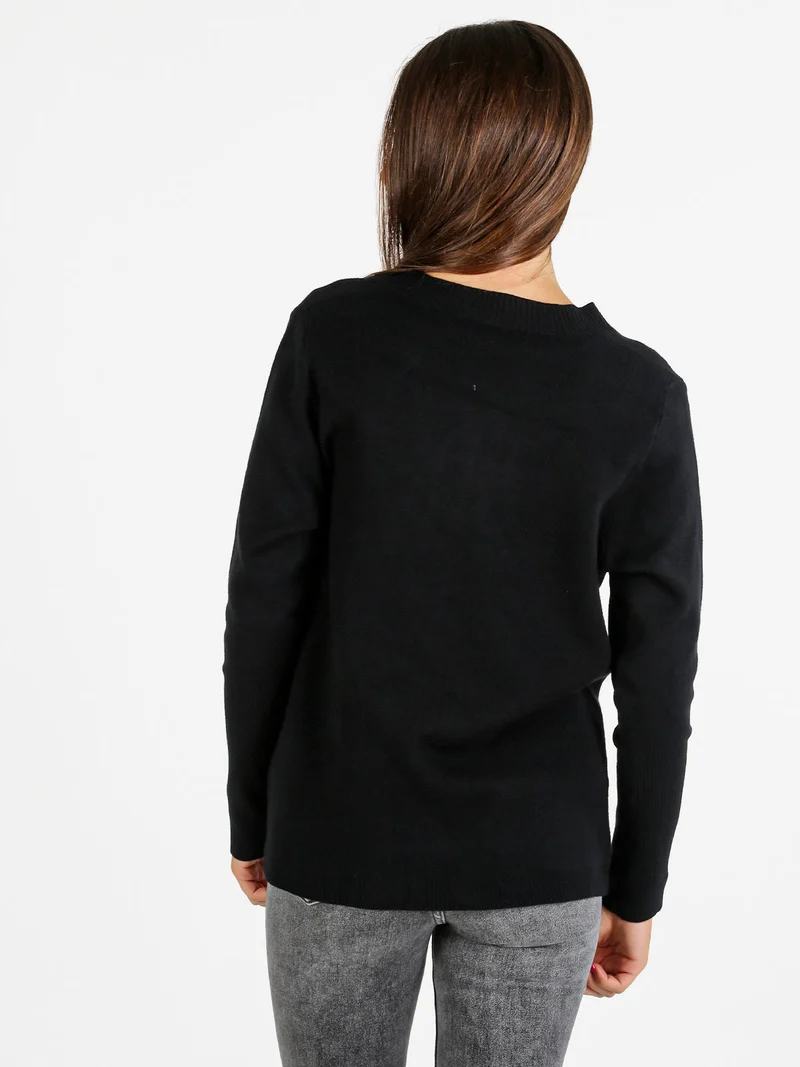 Cardigan donna in maglia con bottoni - nero
