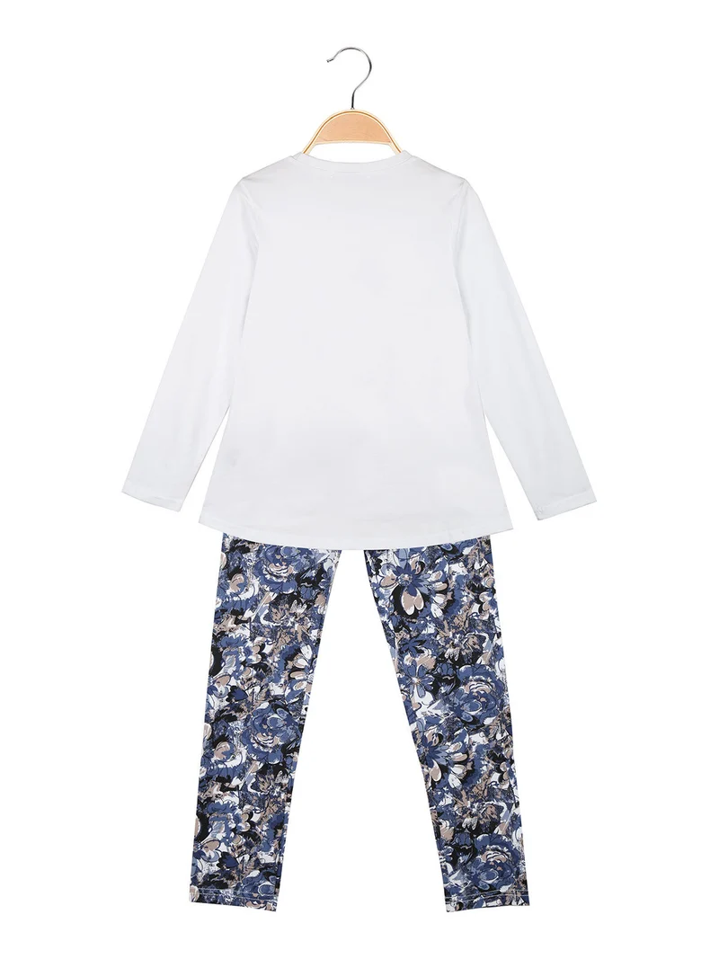 Completo 2 pezzi da bambina con leggings fiorato - blu